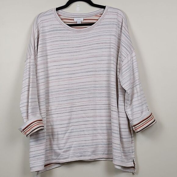 J. Jill Purejill Bisque Lovely Stripe Inside Out Oversized Shirt - Picture 1 of 9